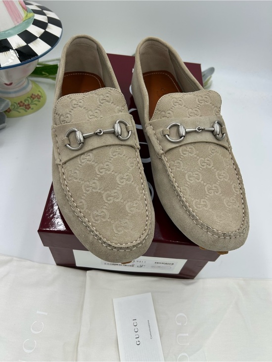 Men\'s Gucci suede GG embossed loafers size 12.5 fits 13 US made in Italy main image 10